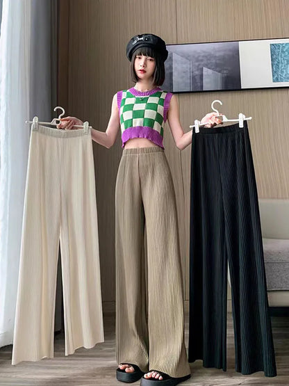 Women's Ice Silk Chiffon Wide-Leg High-Waist Pants