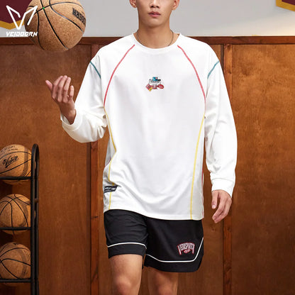 Veidoorn Men's Breathable Long Sleeve Athletic Sweater - Loose Fit, Comfortable Men's Sportswear