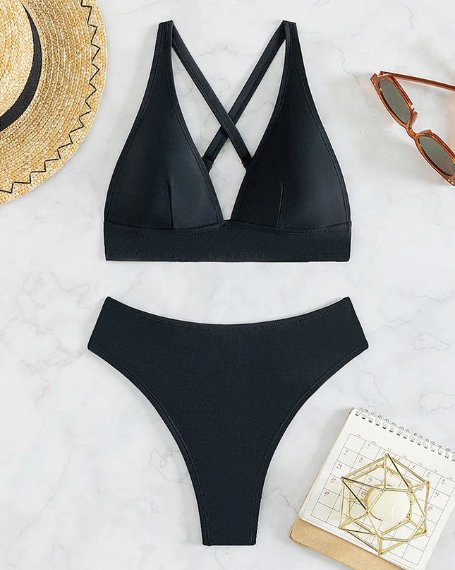 Women's Cross Back Mini Micro Thong Bikini Two-Piece Set