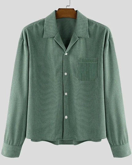 Men's Corduroy Casual Turn-Down Collar Button-Down Shirt