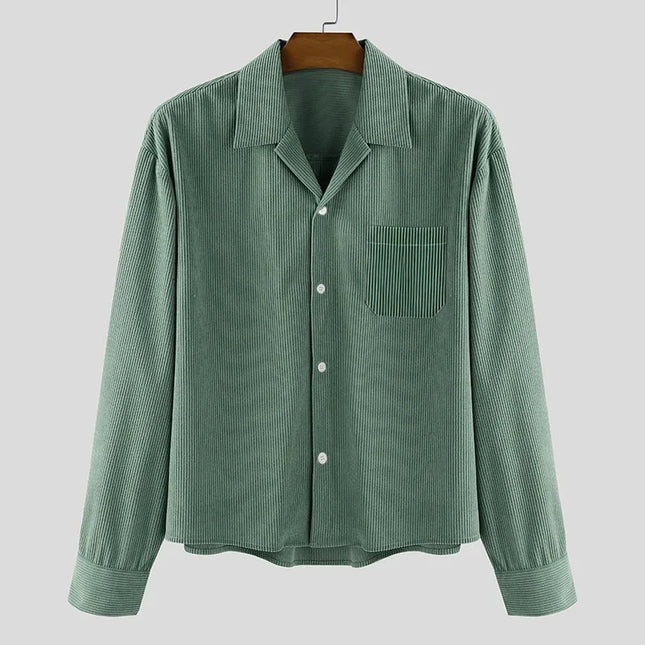 Men's Corduroy Casual Turn-Down Collar Button-Down Shirt