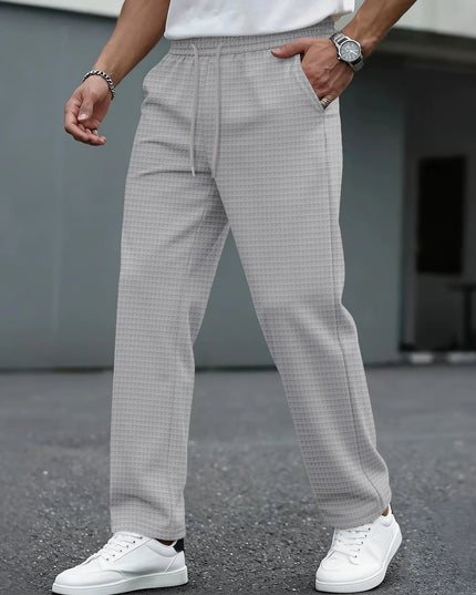 Men’s Lightweight Breathable Wide-Checkered Casual Pants with Drawstring Waist
