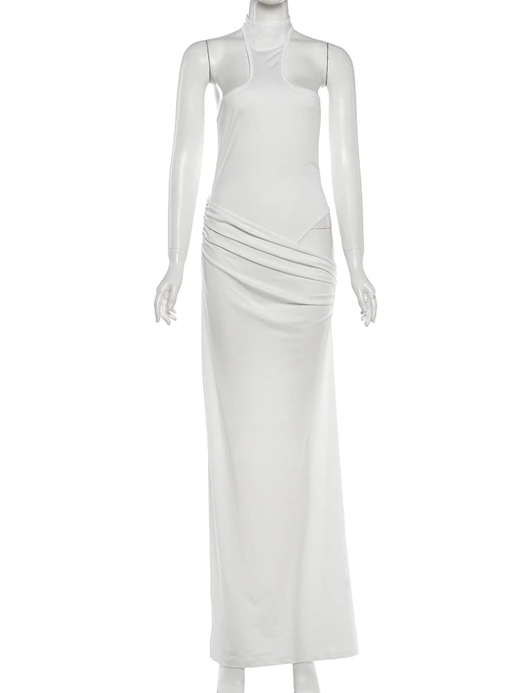 Women's Turtleneck Dress - Backless, Ruched, Sleeveless