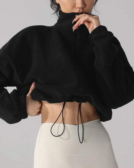 Women's High-Waist Casual Zip-Up Jacket with High Collar