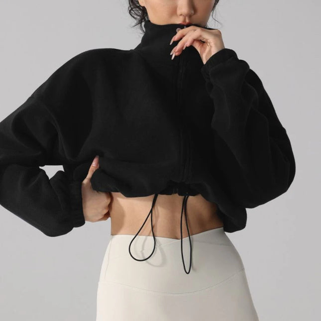 Women's High-Waist Casual Zip-Up Jacket with High Collar