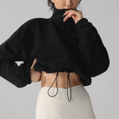 Women's High-Waist Casual Zip-Up Jacket with High Collar
