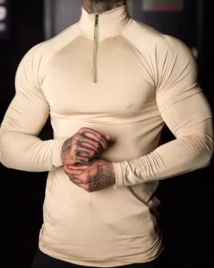 Men's Compression Elastic Long Sleeve Half-Zip High-Neck Sweater