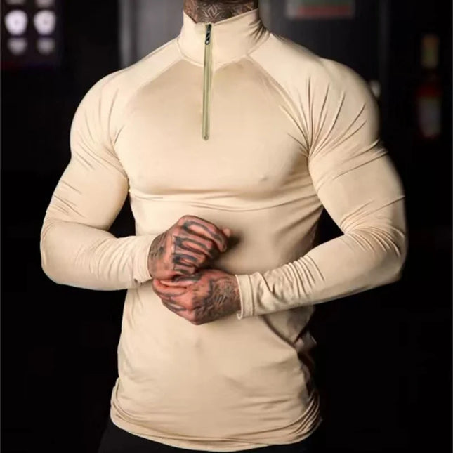 Men's Compression Elastic Long Sleeve Half-Zip High-Neck Sweater