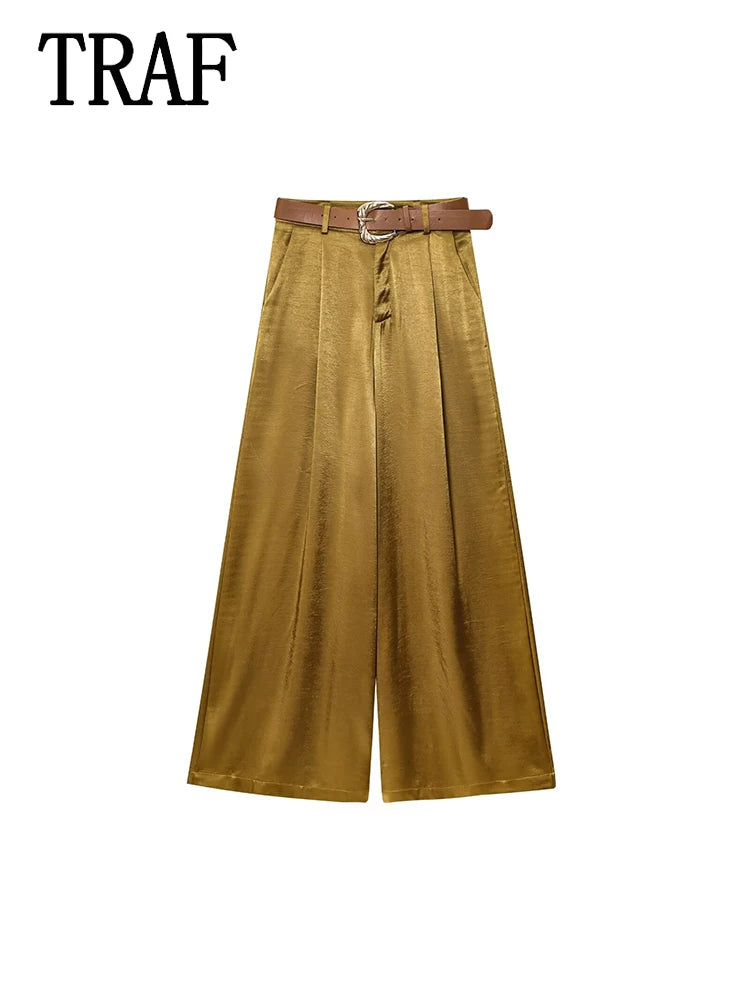 TRAF Women’s Baggy Belt Pants - Wide-Leg Casual Trousers for Women