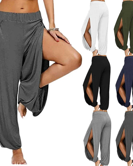 Women's High Slit Hare Pants - Loose Fit, Wide Leg Style