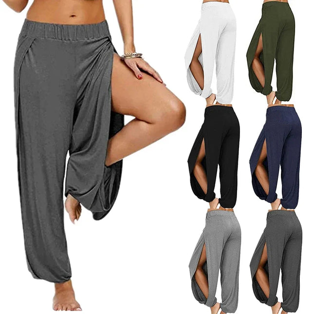 Women's High Slit Hare Pants - Loose Fit, Wide Leg Style