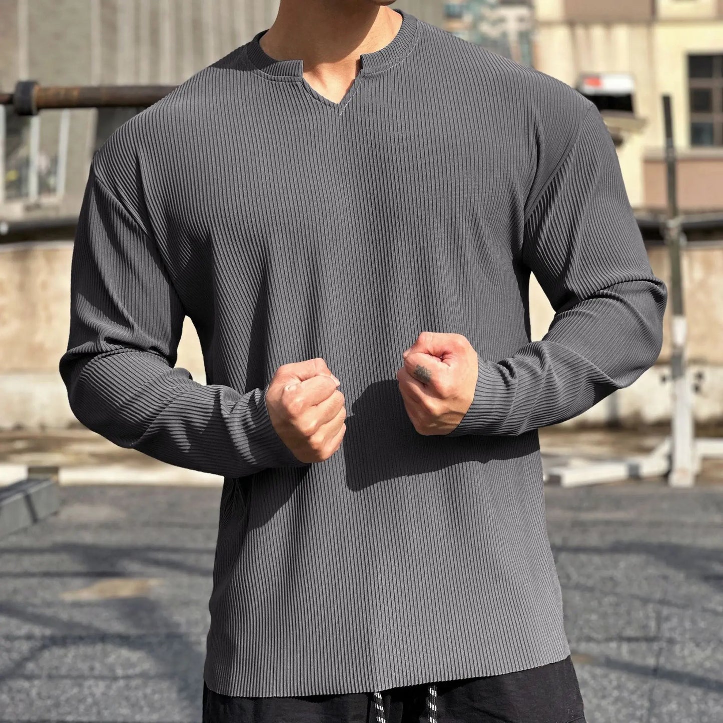 Loose Long-Sleeved Ribbed Drape Men's Sweater