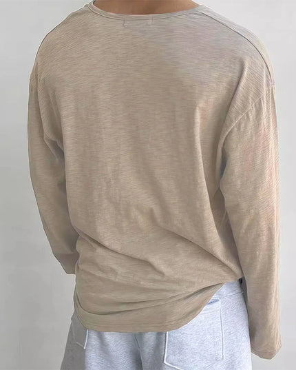 Cotton Men's Long Sleeve Loose Fit Sweater with Quarter Button Closure
