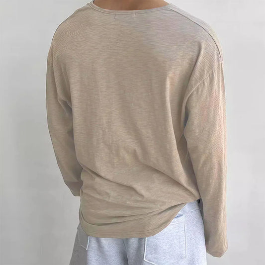 Cotton Men's Long Sleeve Loose Fit Sweater with Quarter Button Closure