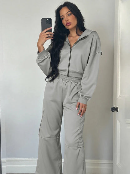WeirdPuss Women's Zipper Hoodie and Drawstring Tracksuit Set - Stylish 2-Piece Activewear Outfit