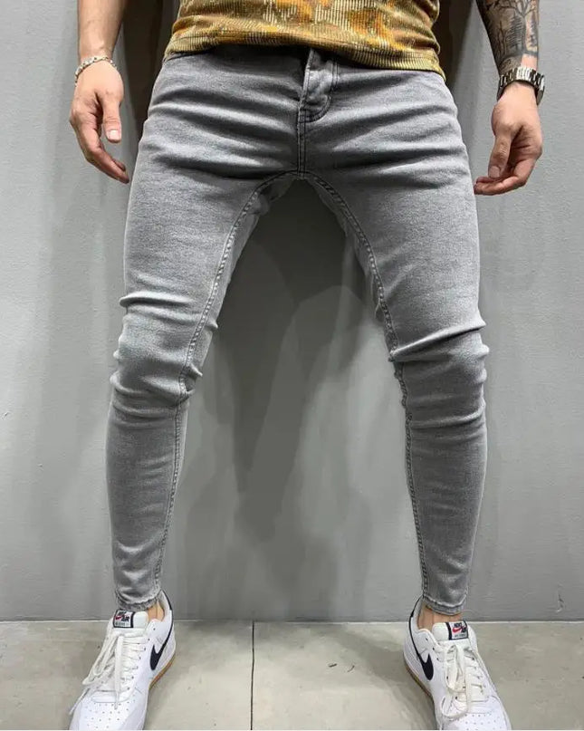 Men's Skinny Slim Fit Ripped Denim Jeans with Stretch, Hole & Patchwork Design