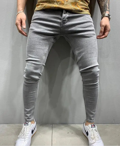 Men's Skinny Slim Fit Ripped Denim Jeans with Stretch, Hole & Patchwork Design