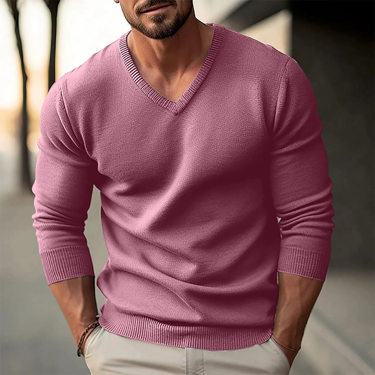 Men's Slim Fit Knit V-Neck Long Sleeve Sweater