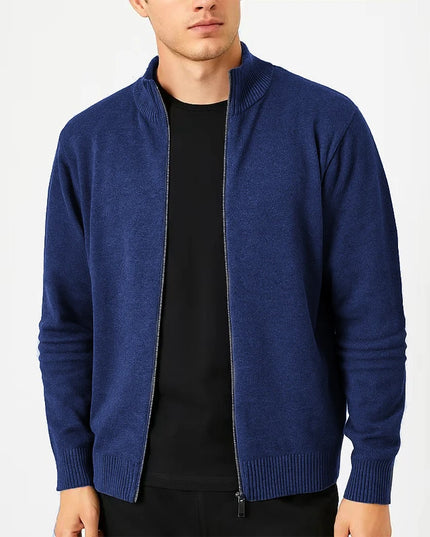 Men's Full-Zip Knitted Sweater Jacket – Slim Fit, Stand Collar