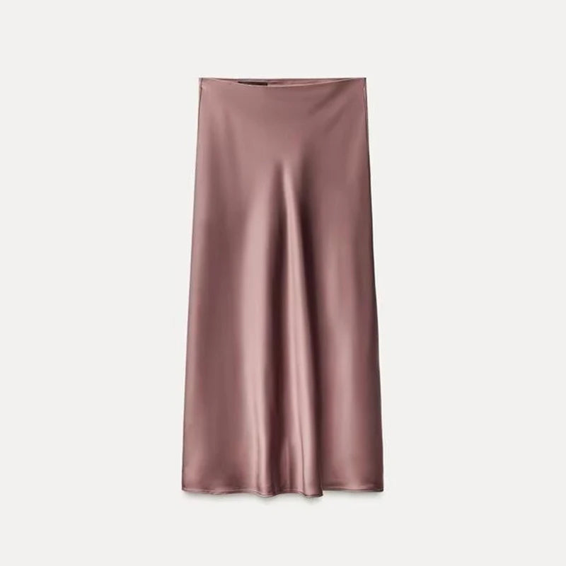 Women's Satin-Like Long Skirt - High Waist Elegant Slim Fit Skirt for Women