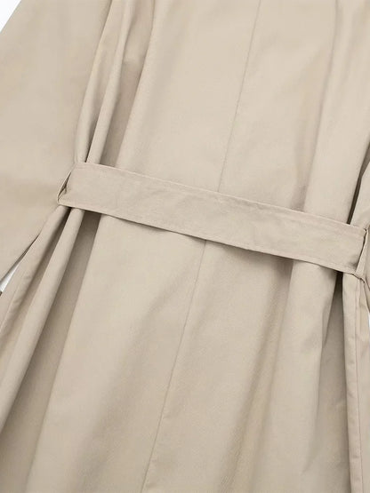 Women's Double-Breasted Trench Coat with Belt and Lapel Collar