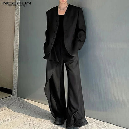 Inceurn Men’s Two-Piece Long Sleeve Blazer and Wide Leg Pants Set