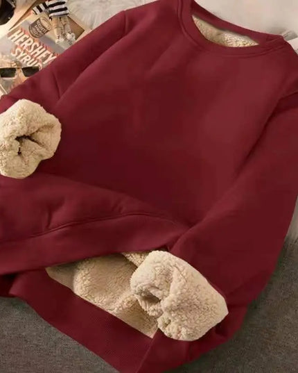 Women's Loose Fit Letter Print Plush Sweatshirt - Thick Padded Fleece