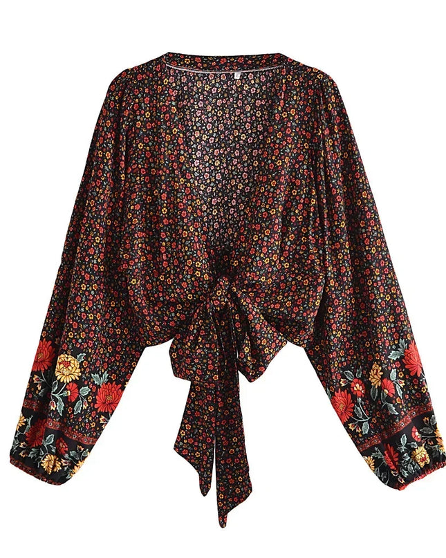 Women’s Floral Print Rayon Bohemian Blouse Shirt - Loose Fit Crop Top