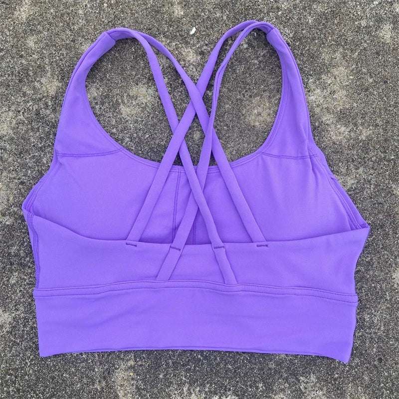 Women's Fitness Sports Bra - Crossback Gym Tank Top with Chest Pad