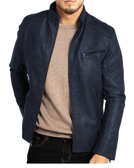 Men's PU Leather Jacket with Stand-Up Collar