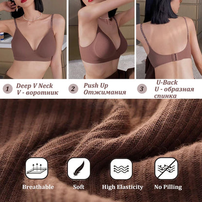 Women's Seamless Deep V Neck Bralette - Comfortable & Stylish Wireless Bra