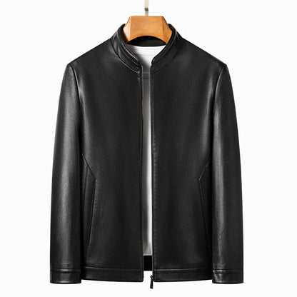 Men's Genuine Leather Stand Collar Jacket – Slim Fit Thin Design for Men