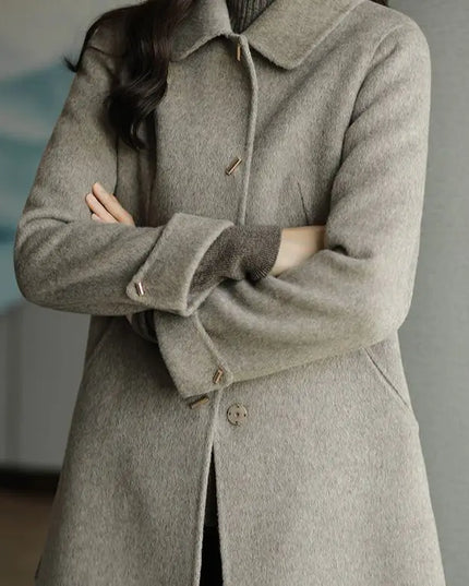 Women's Thickened Mid-Length Woolen Coat - Korean Style Wool Blend Outerwear