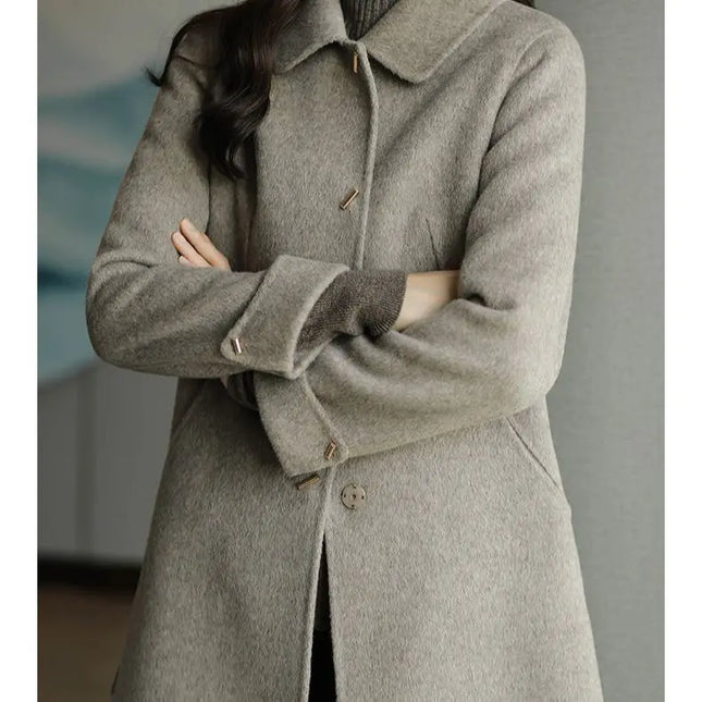 Women's Thickened Mid-Length Woolen Coat - Korean Style Wool Blend Outerwear