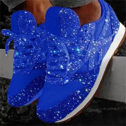 Women's Glitter Lace-Up Vulcanized Sneakers