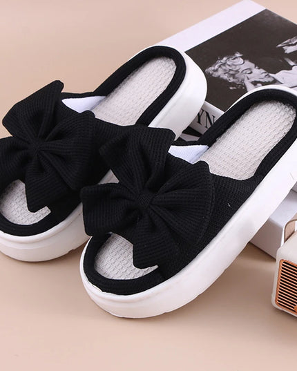 Women's Bowknot Slippers - Thick Sole, Non-Slip Indoor Shoes