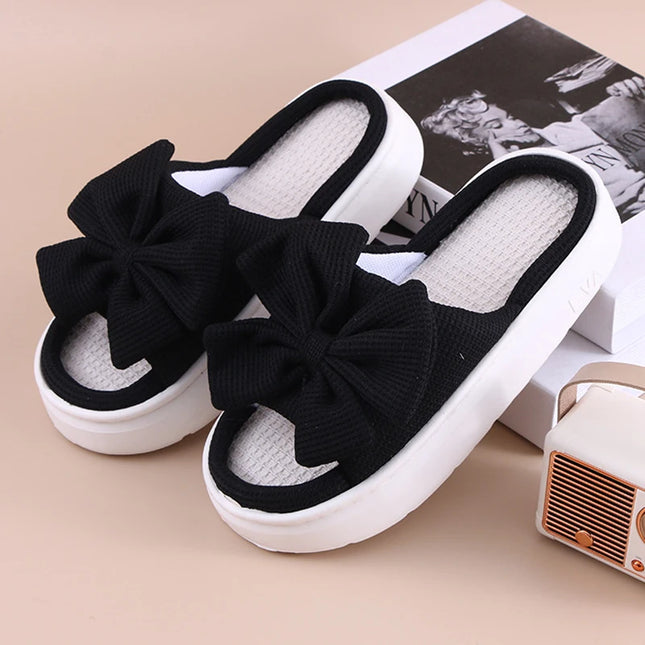 Women's Bowknot Slippers - Thick Sole, Non-Slip Indoor Shoes