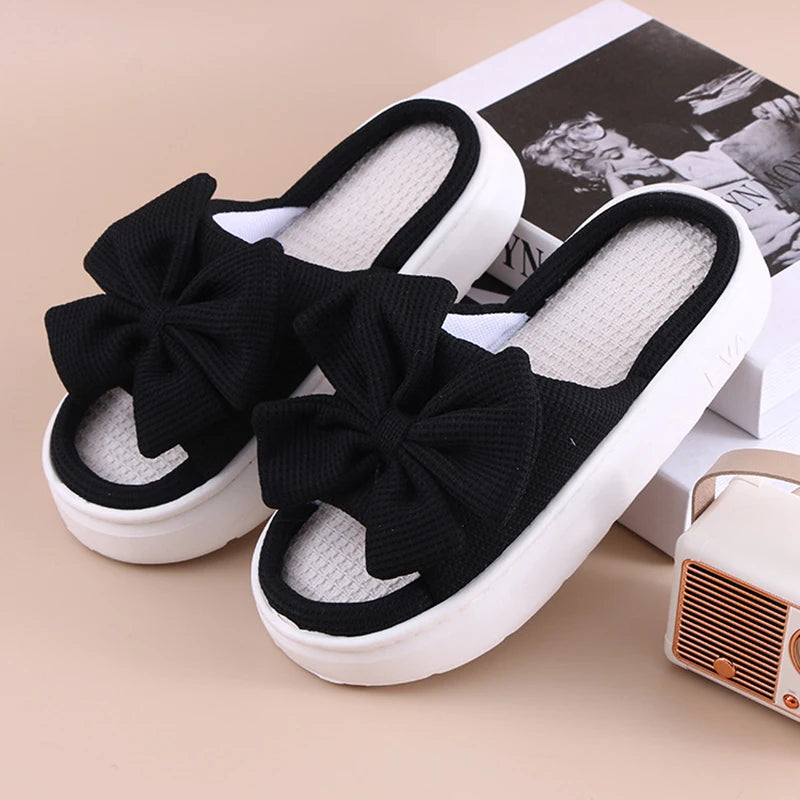 Women's Bowknot Slippers - Thick Sole, Non-Slip Indoor Shoes