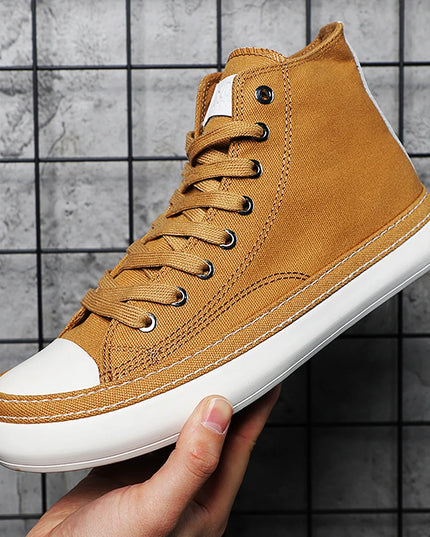 Men's High-Top Canvas Casual Sneakers – Fashion Lace-Up Vulcanized Shoes for Men