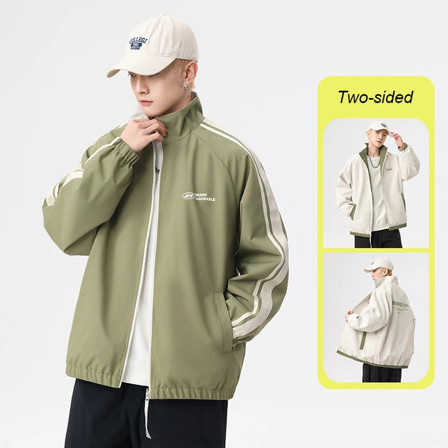 Unisex Reversible Windproof Long Sleeve Jacket - Two-Sided Design