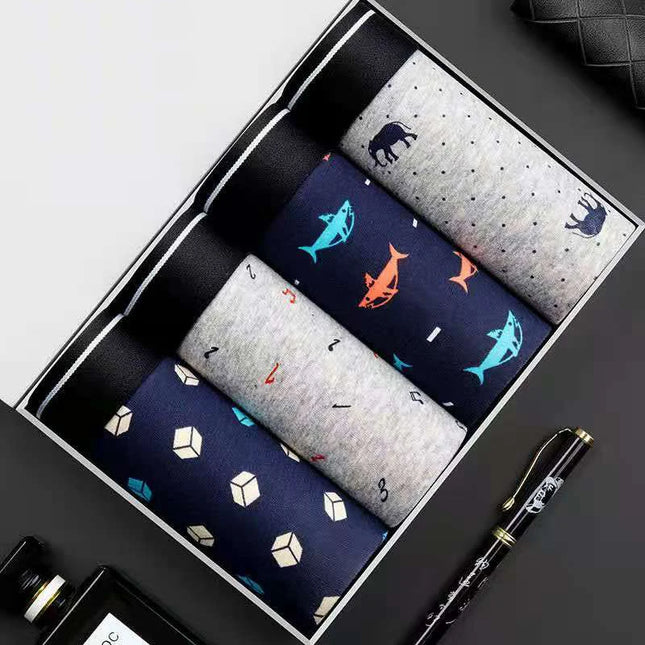 4 Pack Men's Cotton Boxer Shorts - Soft and Stylish Underwear - Various Design Combinations