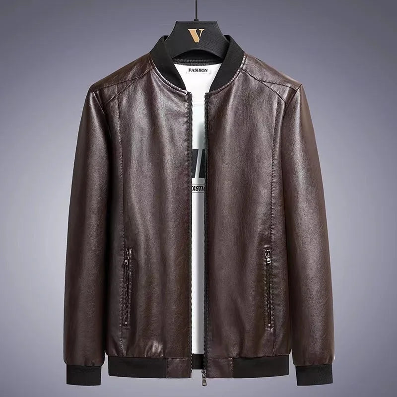 Men's Leather PU Jacket - Casual Vintage Zipper Coat for Men