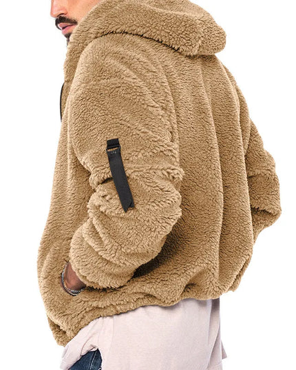 Men's Warm Plush Hooded Cardigan - Long Sleeve