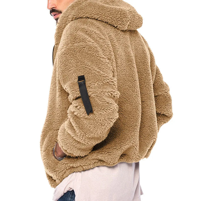 Men's Warm Plush Hooded Cardigan - Long Sleeve