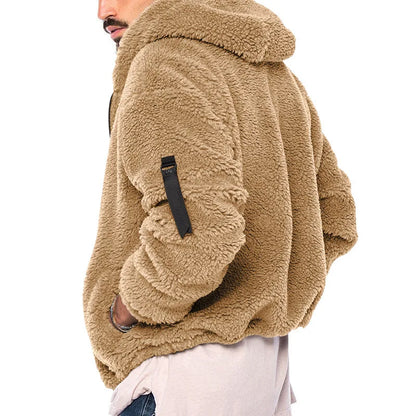 Men's Warm Plush Hooded Cardigan - Long Sleeve