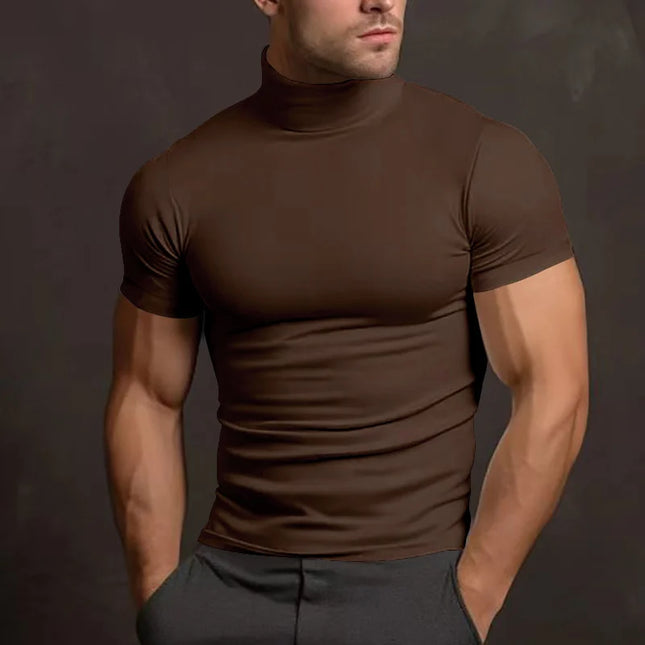 Men's High Collar Elastic Short Sleeve T-Shirt
