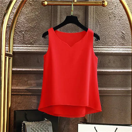 Sleeveless Chiffon V-Neck Blouse for Women