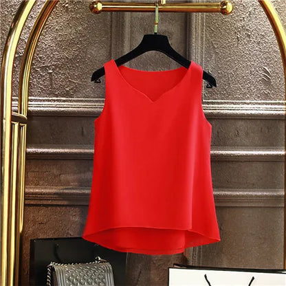 Sleeveless Chiffon V-Neck Blouse for Women