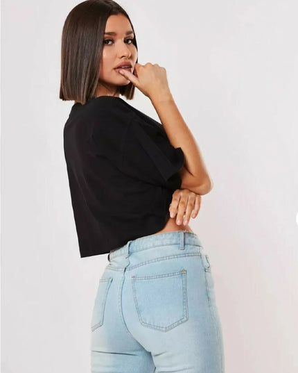 Cotton Loose Fit Short Sleeve Crop Top for Women - Various Colors