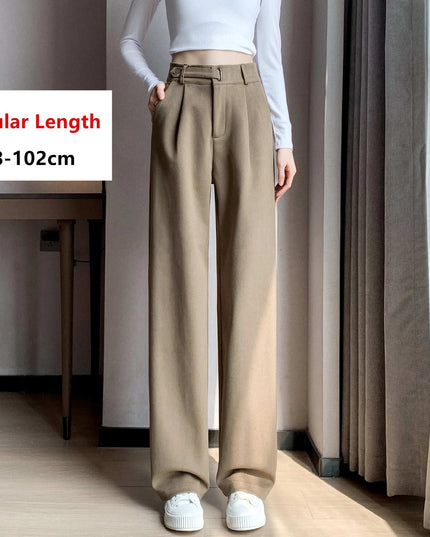 Seoulish Women's High-Waist Wide-Leg Trousers with Loose Fit and Button Detail